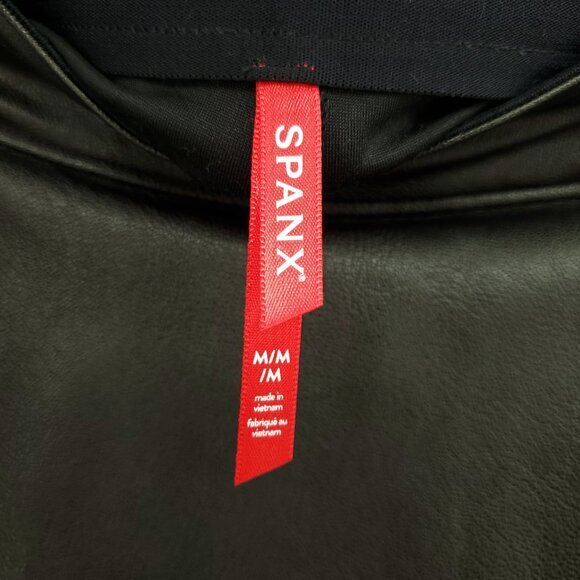 SPANX Leather Like Faux Leather Pull On Midi Skirt M Black #20321R - Picture 6 of 14